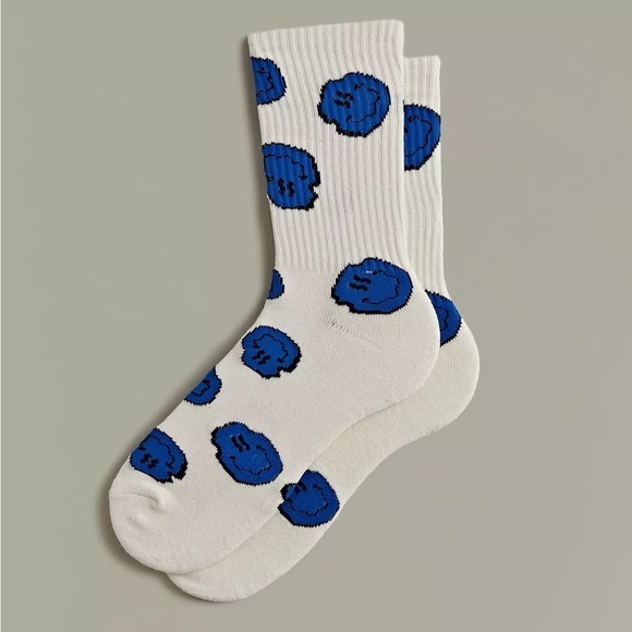 Warped Happy Face Print Crew Sock - Picture 1 of 3